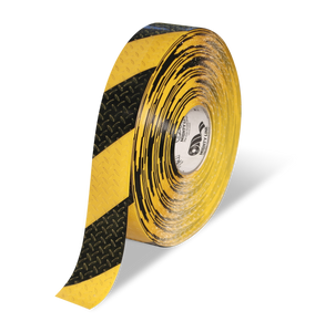 Mighty Line 2" Anti-Slip Yellow and Black Diagonal Color Floor Tape - MIGHTY TAC - 100' Roll