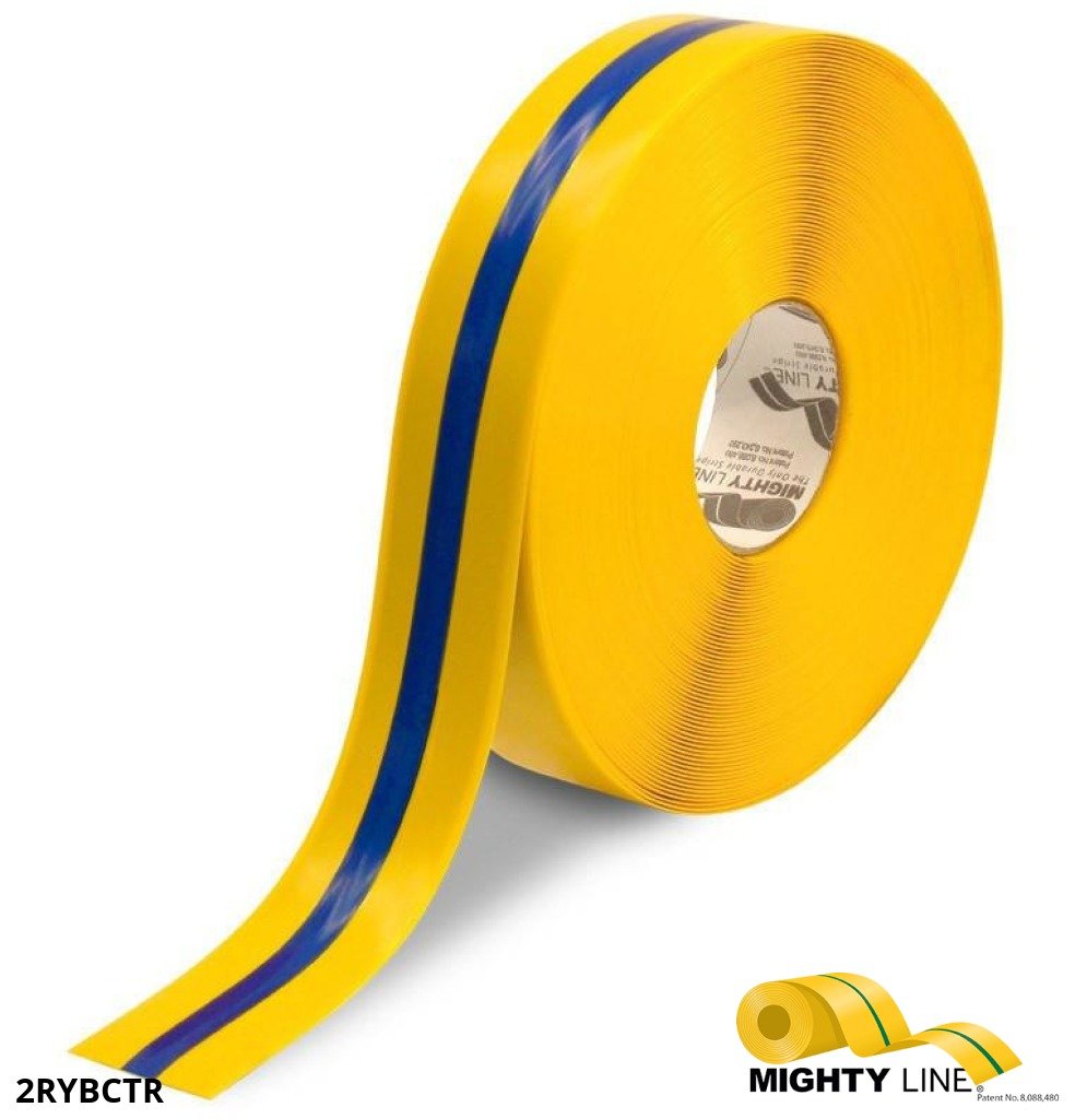 Our Line of Blue and Yellow Center Line Floor Tape – 100’ Roll – 2 Inch Wide - 5S Floor Tape LLC