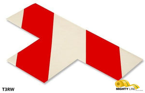 Mighty Line 3" Wide Solid WHITE T With Red Chevrons - Pack of 100 - 5S Floor Tape LLC