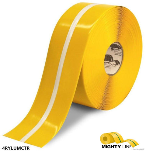 4 Inch – Yellow Glow Center Line Floor Tape – 100’ Roll - 5S Floor Tape LLC