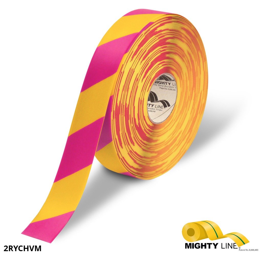 Mighty Line Yellow Tape with Magenta Chevrons - 100’ Roll - 2 Inch Wide - 5S Floor Tape LLC