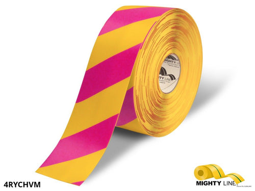 Mighty Line Yellow Tape with Magenta Chevrons - 100’ Roll - 4 Inch Wide - 5S Floor Tape LLC