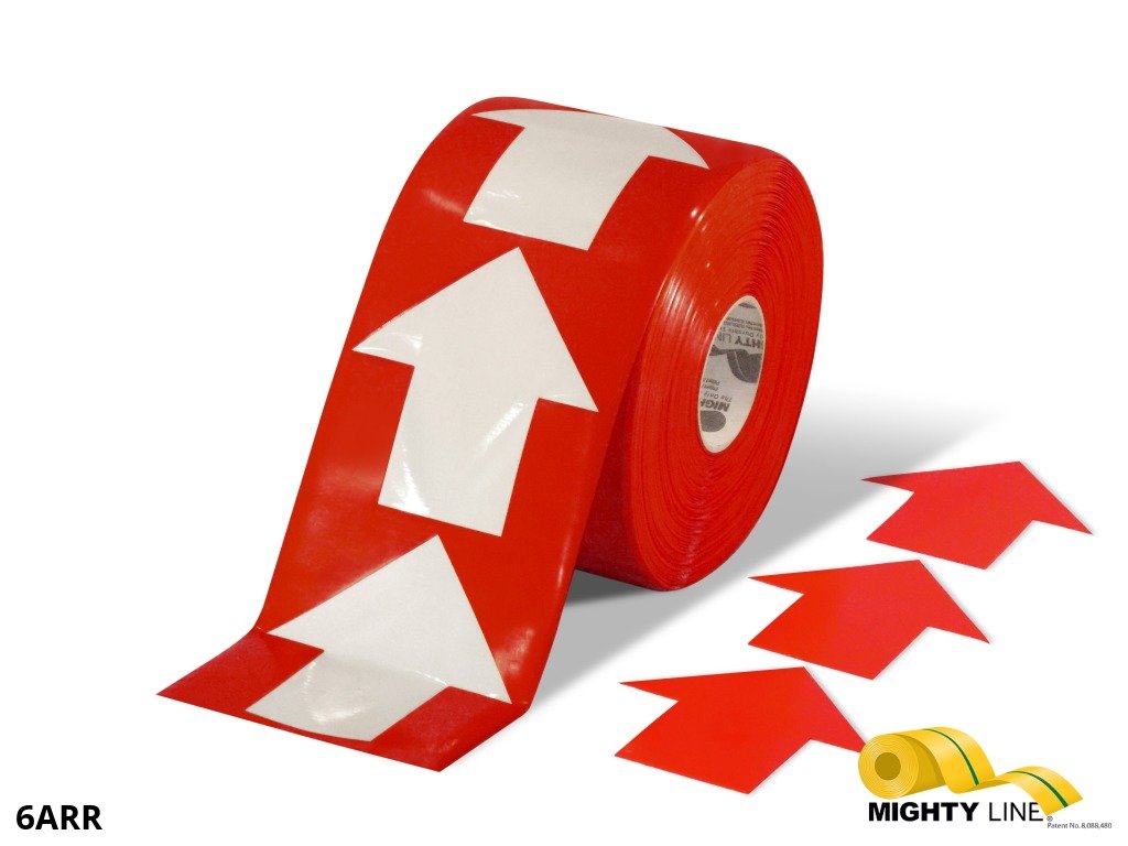 6 Inch Wide Red Mighty Line Arrow Pop Out Tape - Contains 280 Arrows - 5S Floor Tape LLC