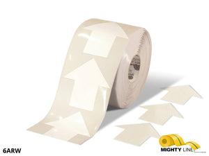 6 Inch Wide White Mighty Line Arrow Pop Out Tape - Contains 280 Arrows - 5S Floor Tape LLC