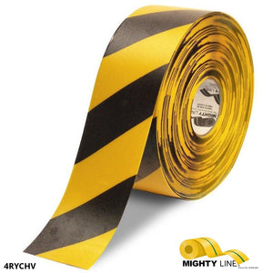 Mighty Line Yellow Tape with Black Chevrons – 100’ Roll – 4 Inch Wide - 5S Floor Tape LLC