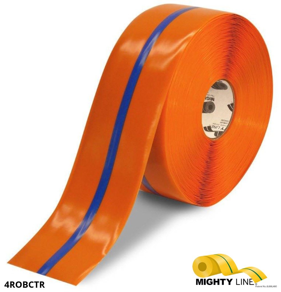 Our Line of Reliable Orange and Blue Center Line Floor Tape – 100’ Roll – 4 Inch Wide - 5S Floor Tape LLC