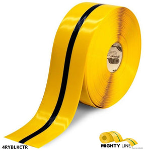 Black and Yellow Center Line Floor Tape – 100’ Roll – 4 Inch Wide - 5S Floor Tape LLC