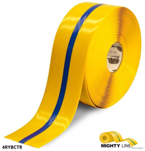 Our Line of Blue and Yellow Center Line Floor Tape – 100’ Roll – 4 Inch Wide - 5S Floor Tape LLC