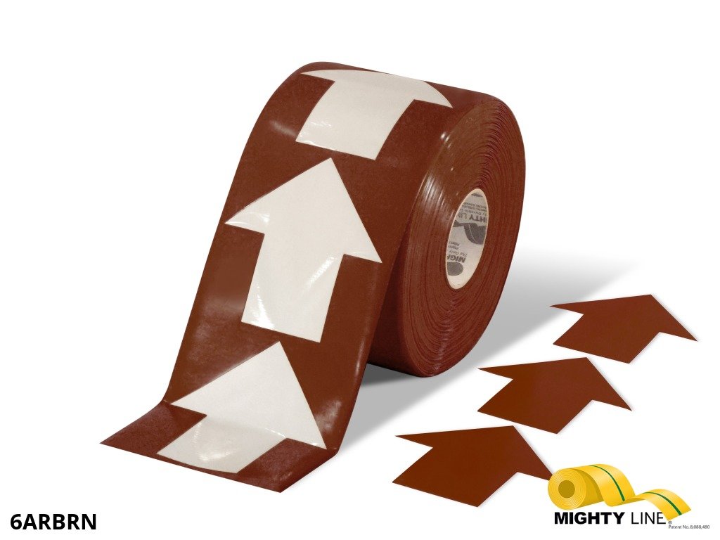 6 Inch Wide Brown Mighty Line Arrow Pop Out Tape - Contains 280 Arrows - 5S Floor Tape LLC