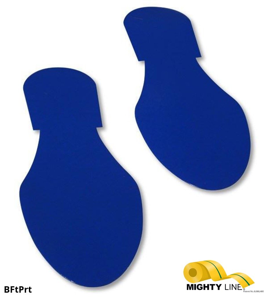 Mighty Line BLUE Footprint - Pack of 50 - 9.5 Inch x 3.5 Inch - 5S Floor Tape LLC