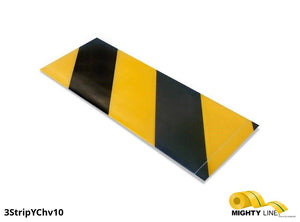 3 Inch Wide Mighty Line Black and Yellow Chevron Segments - Floor Marking - 10" Long Strips - Box of 100